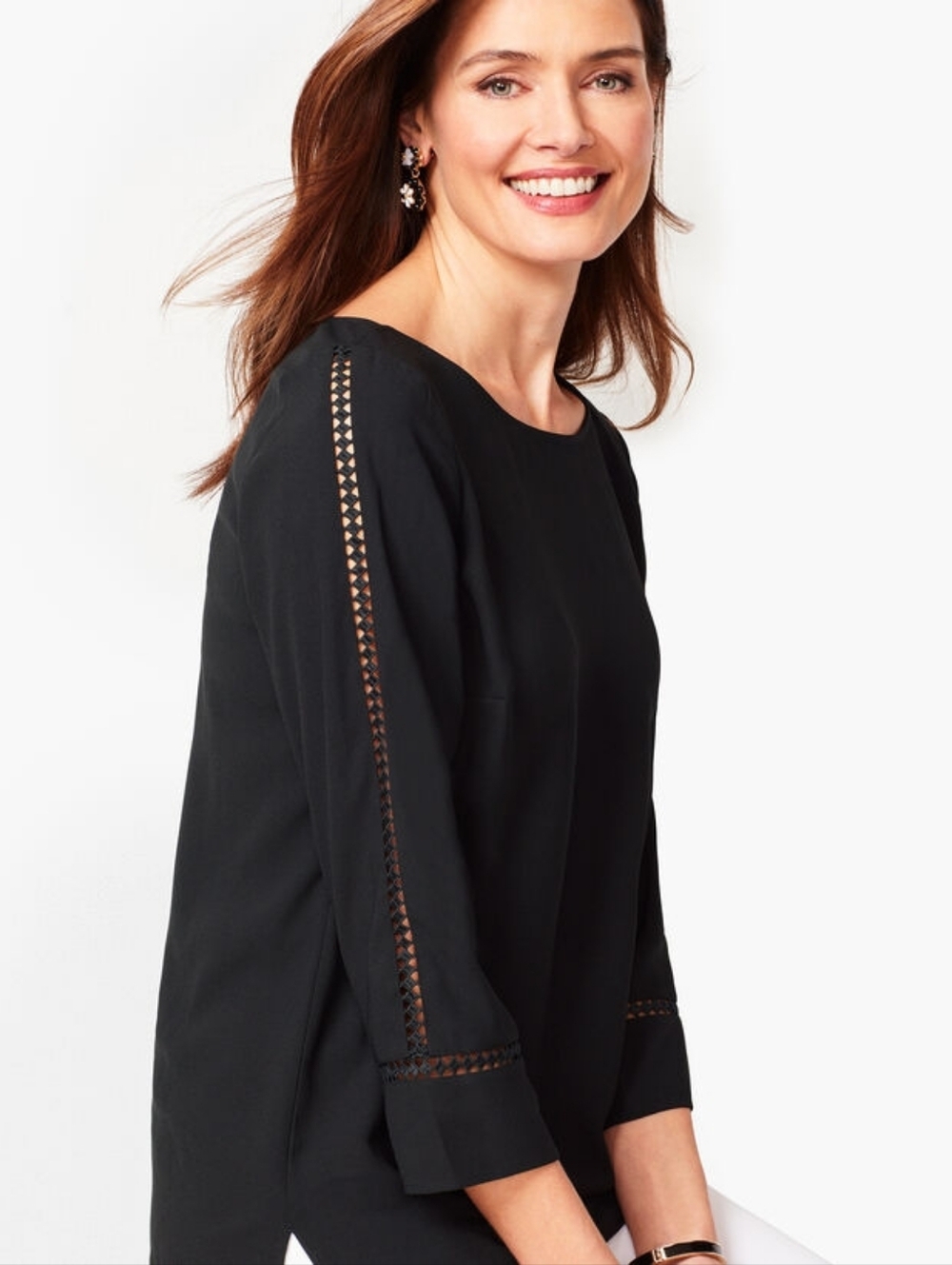 NWOT Talbots Lace Sleeve Crepe Popover Medium Petite